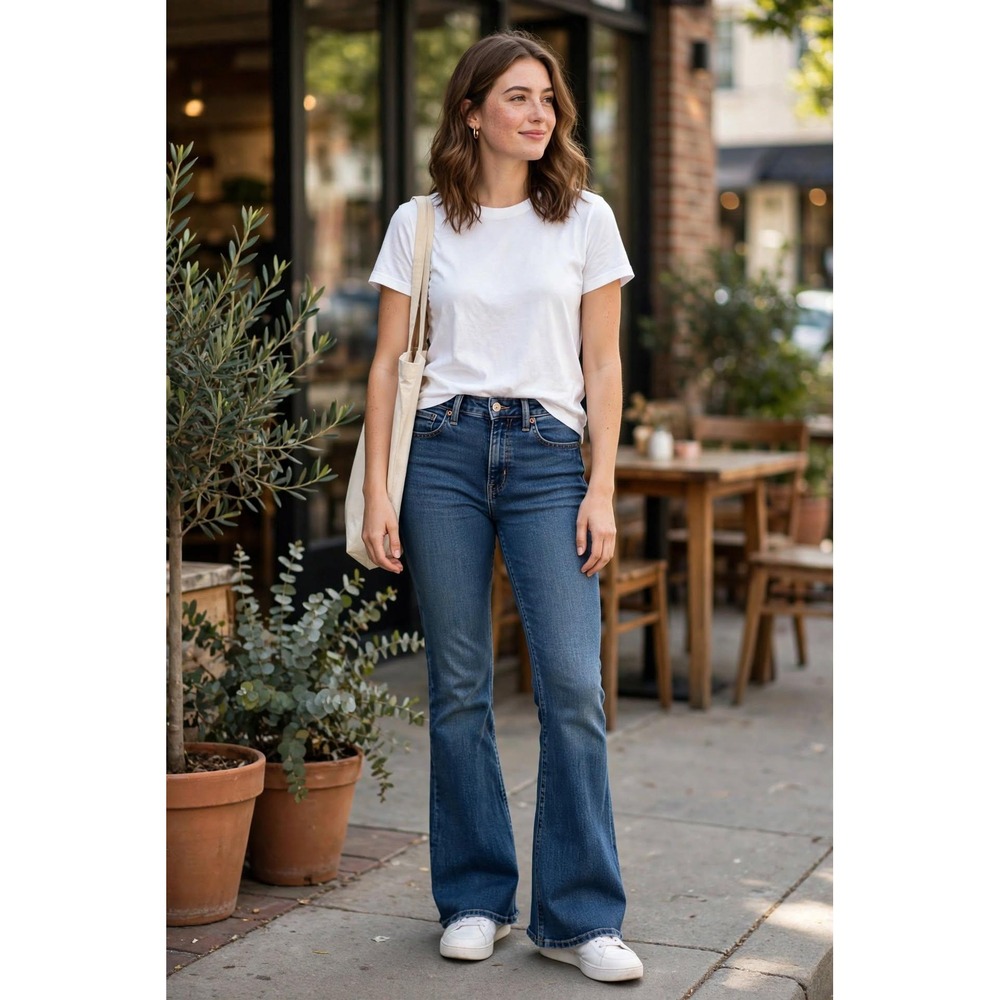 Old Navy Womens 4 Higher High-Rise Flare Jeans Blue Denim Secret-Smooth Pockets